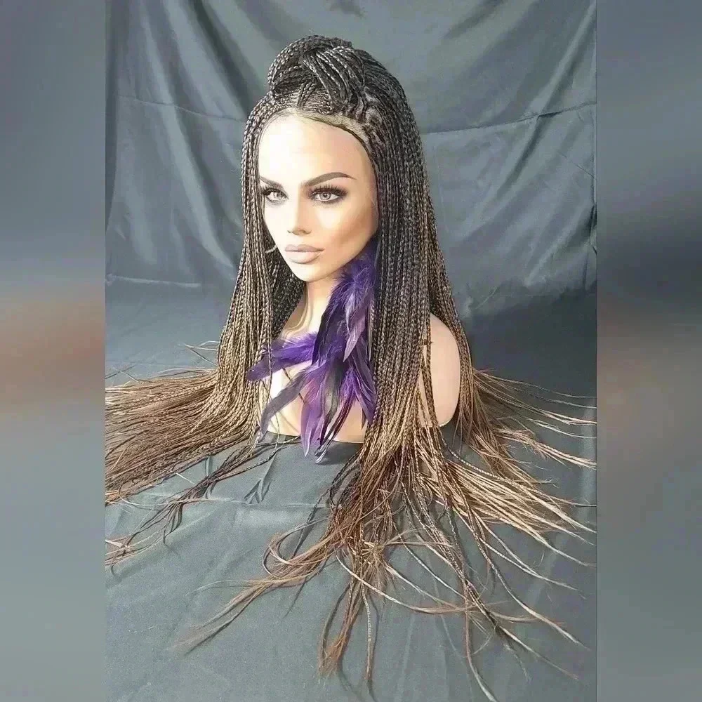 🔥100% Handmade Braided Wig  26” Auburn Ombre, Full Frontal 13x6, Straps & Combs